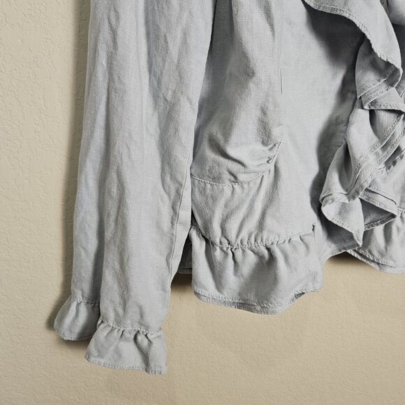 FEI Anthropologie Linen Jacket Blazer Size 8 Ruffle Lightweight Designer Coastal - Picture 6 of 15